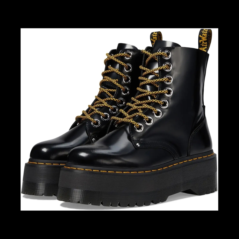 Black Platform Combat Boots with Yellow Laces - JADON BLACK PATENT Dr. Martens 9